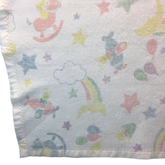 Vintage Beacon Baby Blanket White Satin Trim Receiving Made USA Rainbow WPL 1675 - Picture 7 of 10